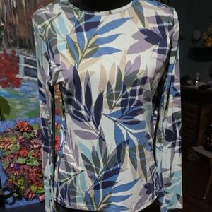 Hang Ten Multicolor Leaf Print Long Sleeve Top